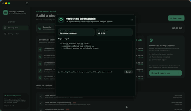 Accelerated Storage Clearer scan ending at the exact approval screen